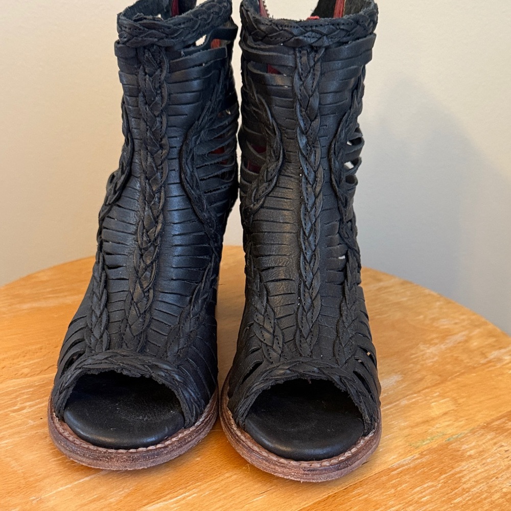 Freebird Black Braided Open-Toe Ankle Booties